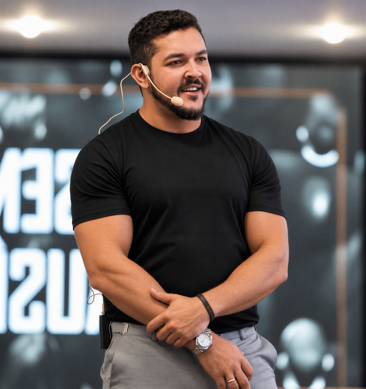 Matheus Schoeberl palestrando com microfone